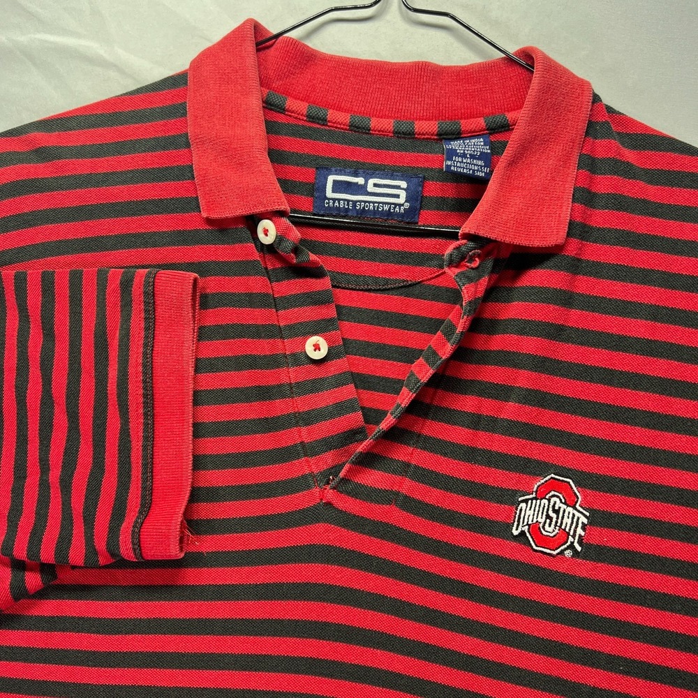 Vintage Ohio State Buckeyes Polo Shirt Mens Large Red Striped University College